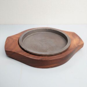 Wooden Sizzler Plate with Oval Iron Base