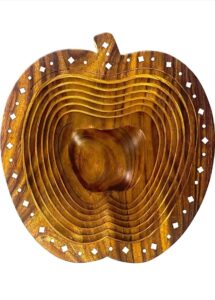 Natural Ribbed Wooden Fruit Basket Tray