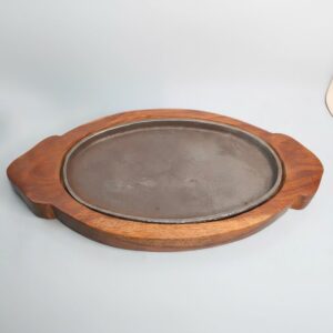 Wooden Sizzler Plate with Dual Handle Base
