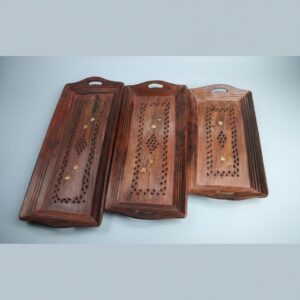 Set of Two Long Wooden Trays