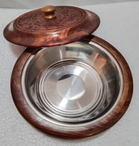 Wooden Chapati Box with Stainless Steel Liner and Lid