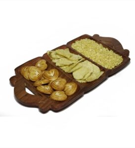 Three-Section Dry Fruit Tray – Dark Finish