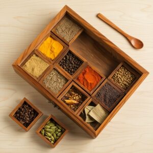 Designer Wooden Spice Box with Removable Compartments