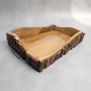 Rustic Square Bark-Edge Wooden Tray