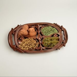 Rustic Leaf-Carved Dry Fruit Serving Tray