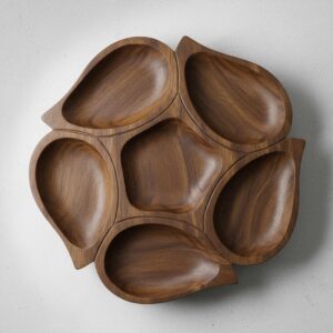 Round Wooden Snack Bowl with 4 Compartments