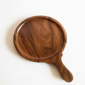 Round Wooden Serving Platter with Handle