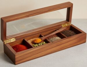 Long Rectangular Wooden Spice Box with Transparent Lid