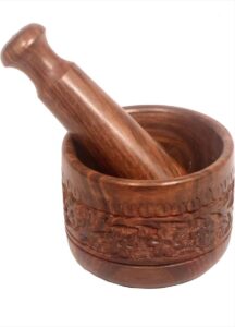 Antique Finish Wooden Mortar & Pestle Set