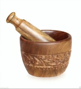 Hand-Carved Wooden Mortar & Pestle with Floral Detailing