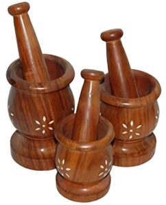 Traditional Tall Wooden Mortar & Pestle Set