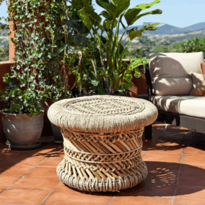 Handwoven Natural Cane Pouf