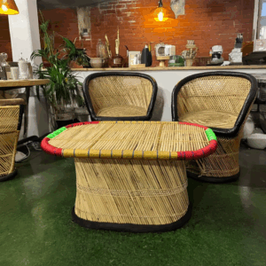 Center Table with Multicolor Weaving