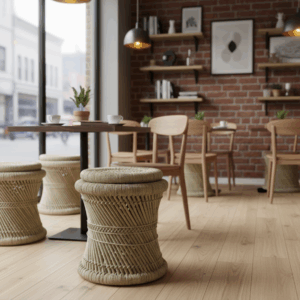 Beige Bamboo Woven Stool