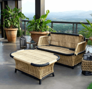 Bamboo Sofa Set with Black Trim