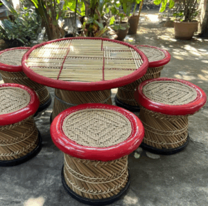 Round Bamboo Coffee Table Set