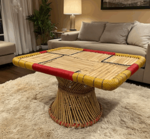 Square Bamboo Center Table with Multicolor Weaving