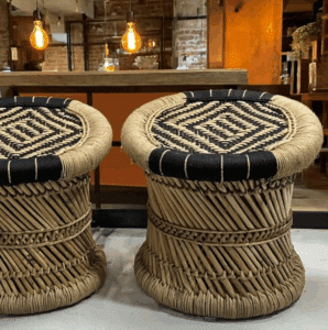 Black & Natural Bamboo Rope Stools