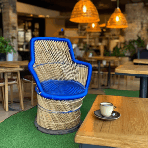 Bamboo Mudhha Chairs with Blue Weaving