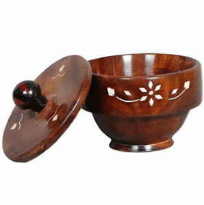 Decorative Wooden Bowl with Lid – Traditional Carved Design