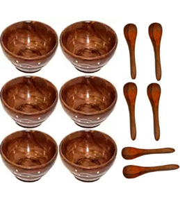 Mini Wooden Serving Bowls with Spoons – Set of 6