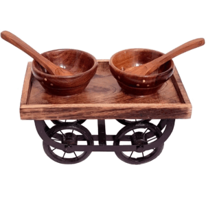 Twin Bowl Wooden Tray – Handmade Indian Craft