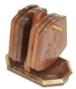 Wooden Diamond Shape Coaster Set – Brass Work