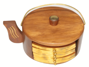 Wooden Drum Shape Coaster Set with Lid