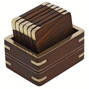 Modern Wooden Box Coaster Set – Polished Finish