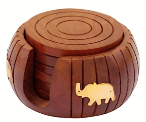 Round Drum Style Wooden Coaster Set – Handmade