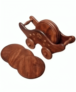 Wooden Vintage Coaster Set – Handcrafted Design