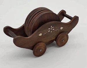Dolphin Design Wooden Coaster Set – Artistic Carving