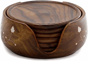 Round Wave Pattern Wooden Coaster Box