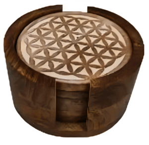Flower of Life Pattern Wooden Coaster Set – Carved Box