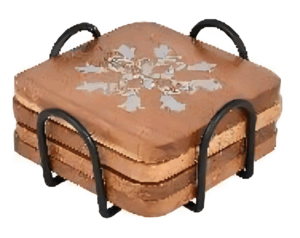 Square Wooden Coaster Set with Brass Handles