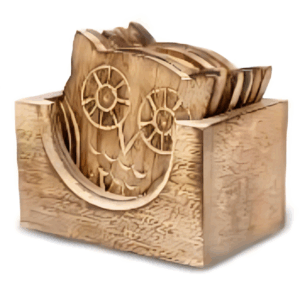 Antique Gear Design Wooden Coaster Holder Set