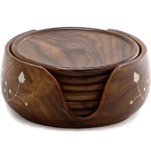 Premium Round Wooden Coaster Box – Smooth Finish