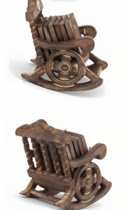 Wooden Rocking Chair Coaster Set – Decorative Design