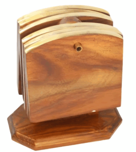 Vertical Stand Wooden Coaster Set – Natural Finish