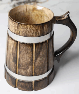 White-Band Barrel Style Wooden Mug