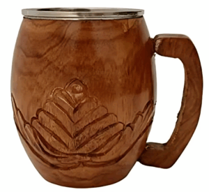 Carved Leaf Design Wooden Mug